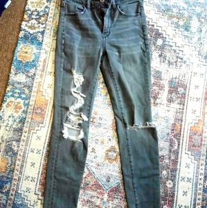 High Rise Grey Wash Destroyed Jeans American Eagle